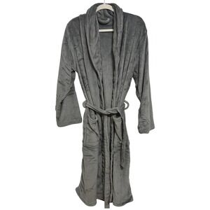 Bundle of 2 Bella Russo Robes Unisex Gray Plush Shawl Collar Cozy Loungewear